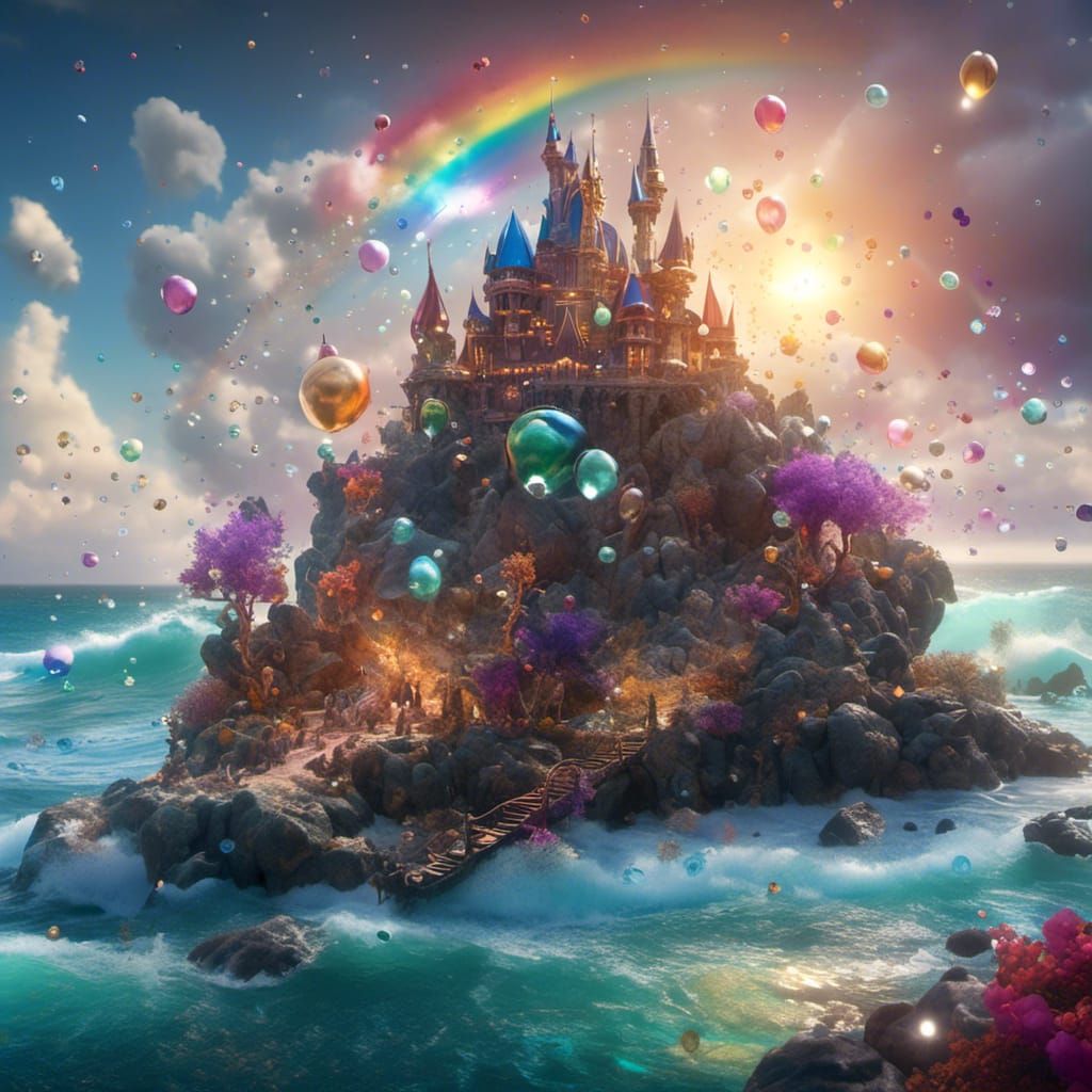 <lora:NC Hyperreal:1.0> Gem dragon crystal beach scene rainbow stars pearls