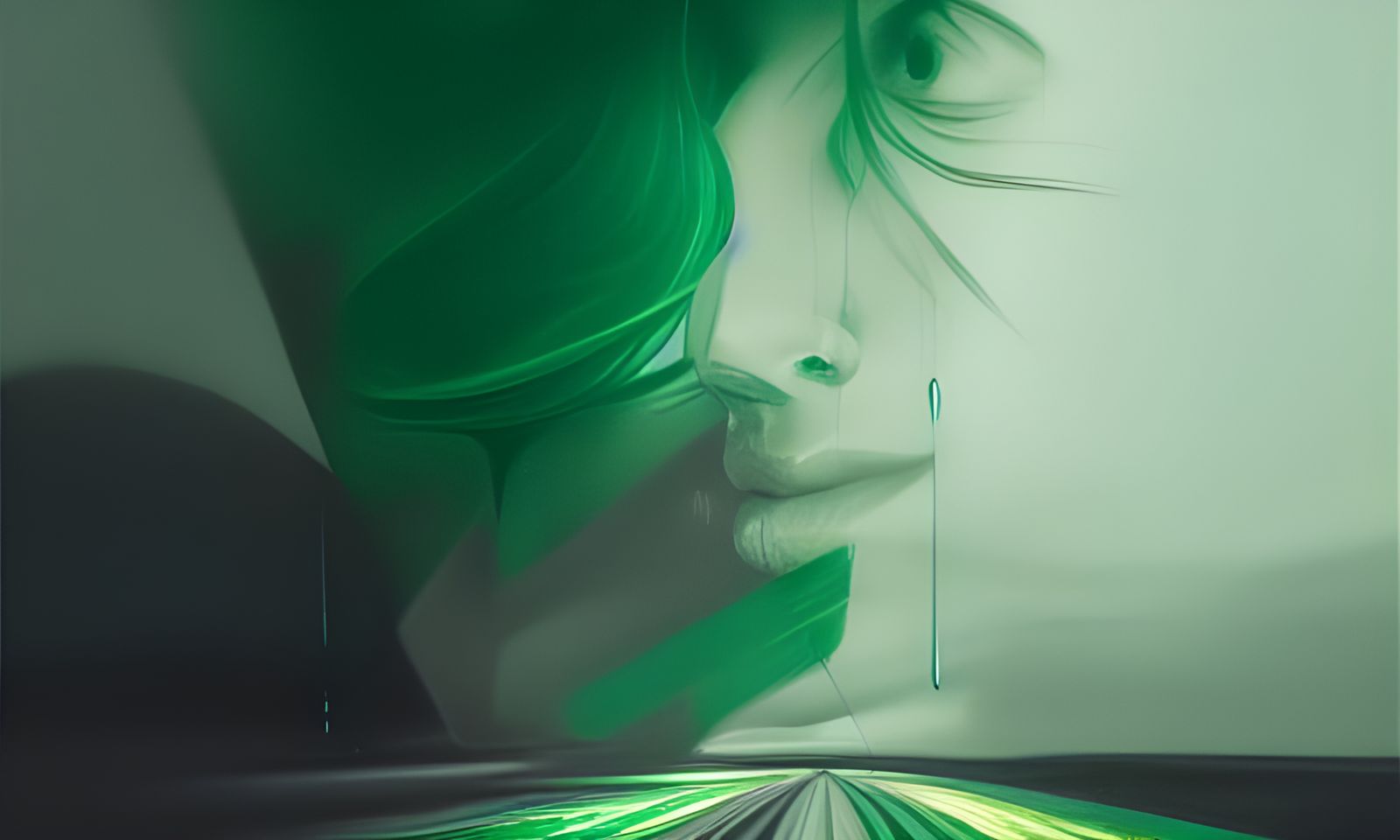 Green and White Gradient Ashcan School Scene