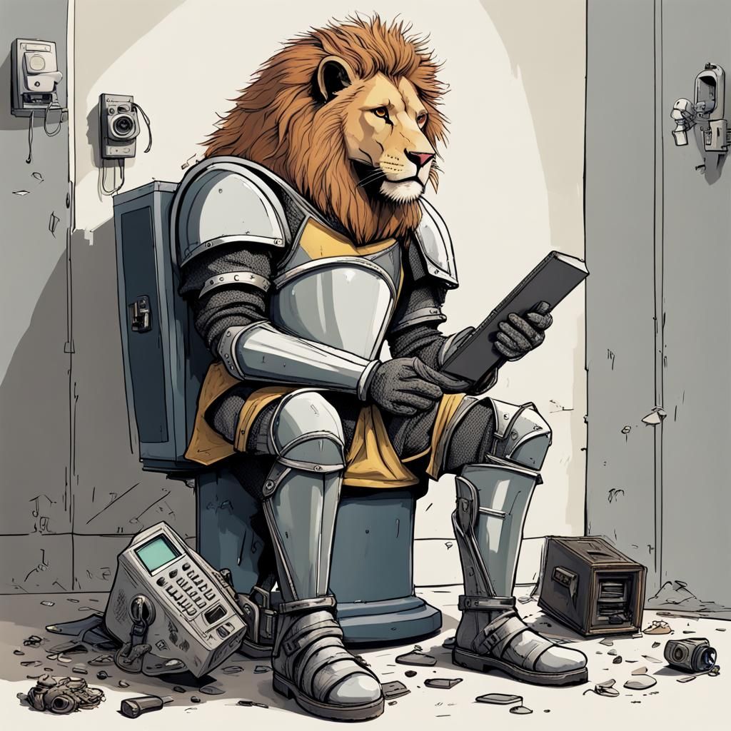 Lion Knight with Broken Tech as Digital Art