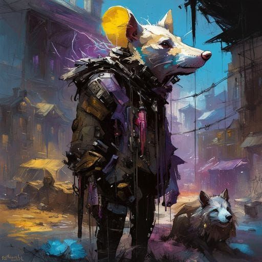 Giant Mouse with Wolf Pets: Oil Painting Style