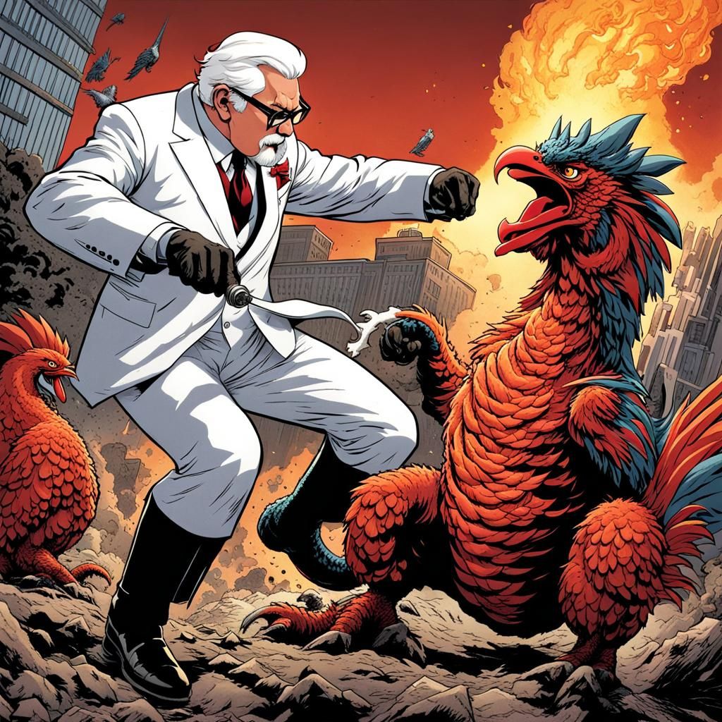 Colonel Sanders Battles Godzilla Rooster Mutant