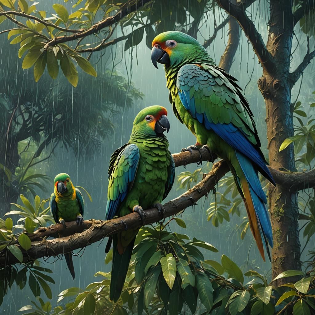 Mother Parrot Sheltering Chicks: Fantasy Concept Art