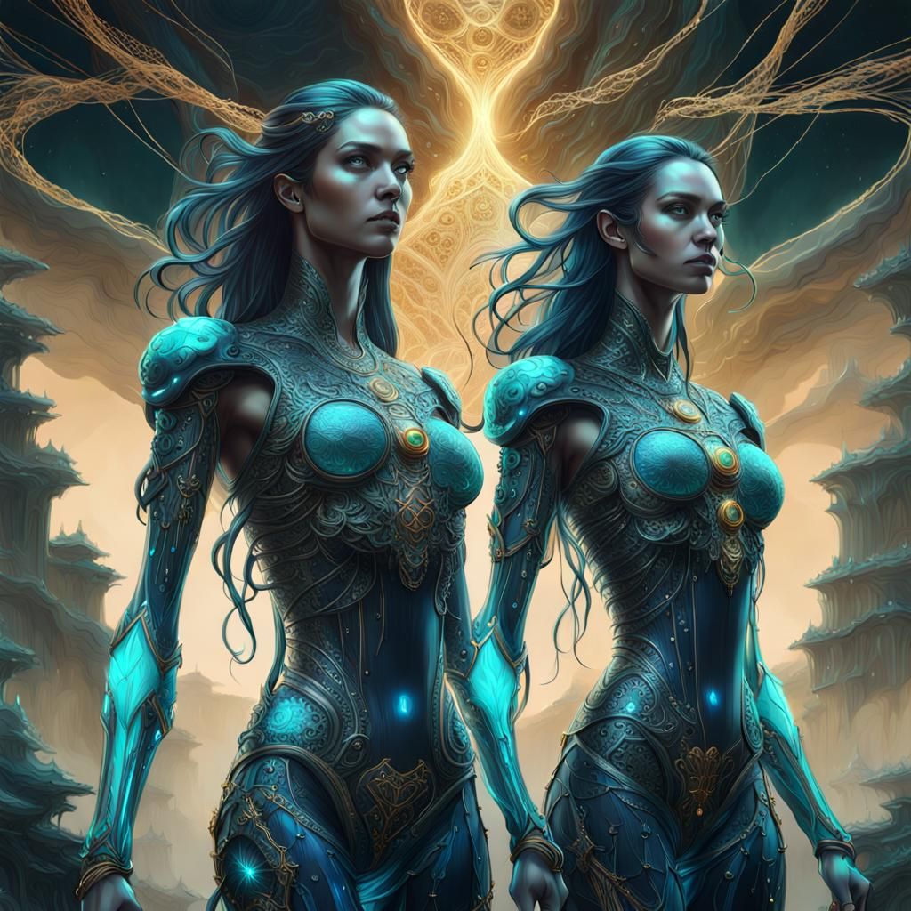Android Twins in a Fractal Landscape: Digital Art