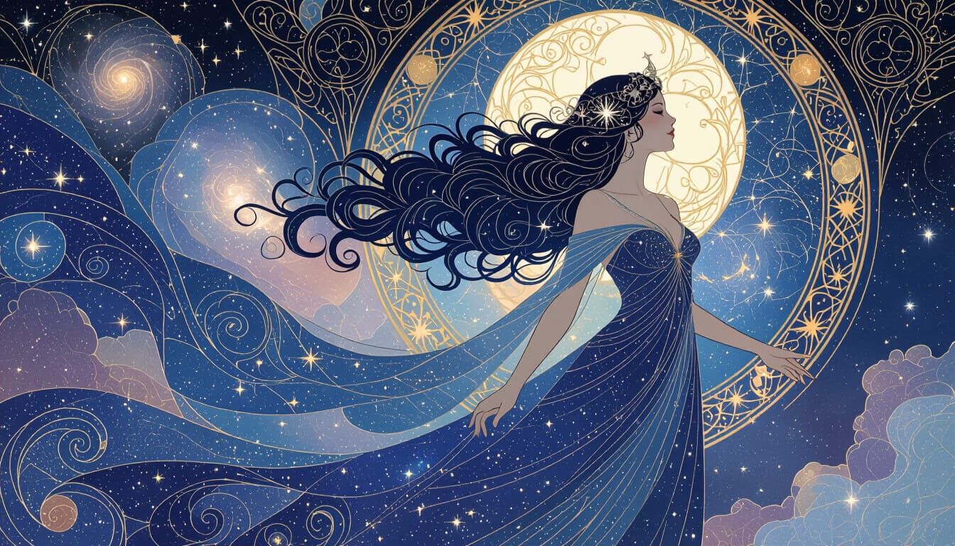 Celestial Cancer Oracle in Art Nouveau Style