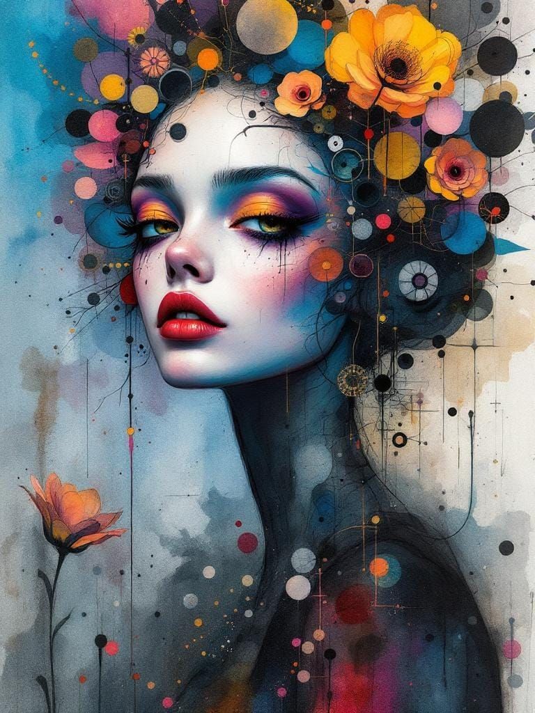 Gothic Surreal Woman in Abstract Expressionism Style