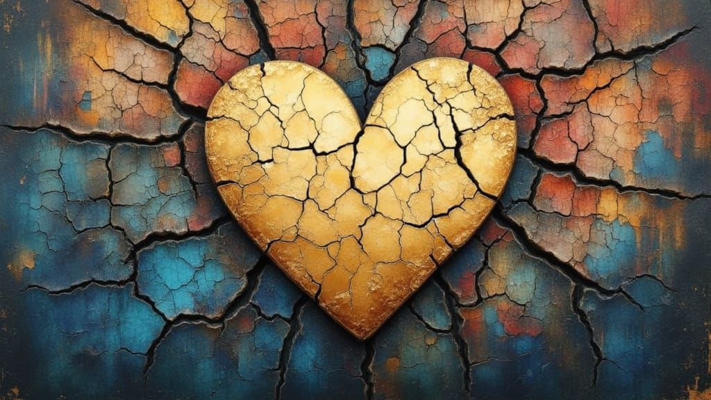 Kintsugi Heart Double Exposure in Surreal Style