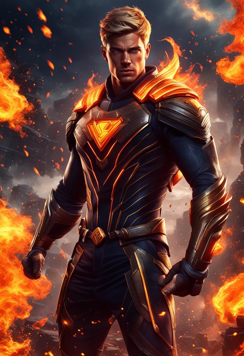 Fiery Superhero Character Art in Detailed Matte Painting