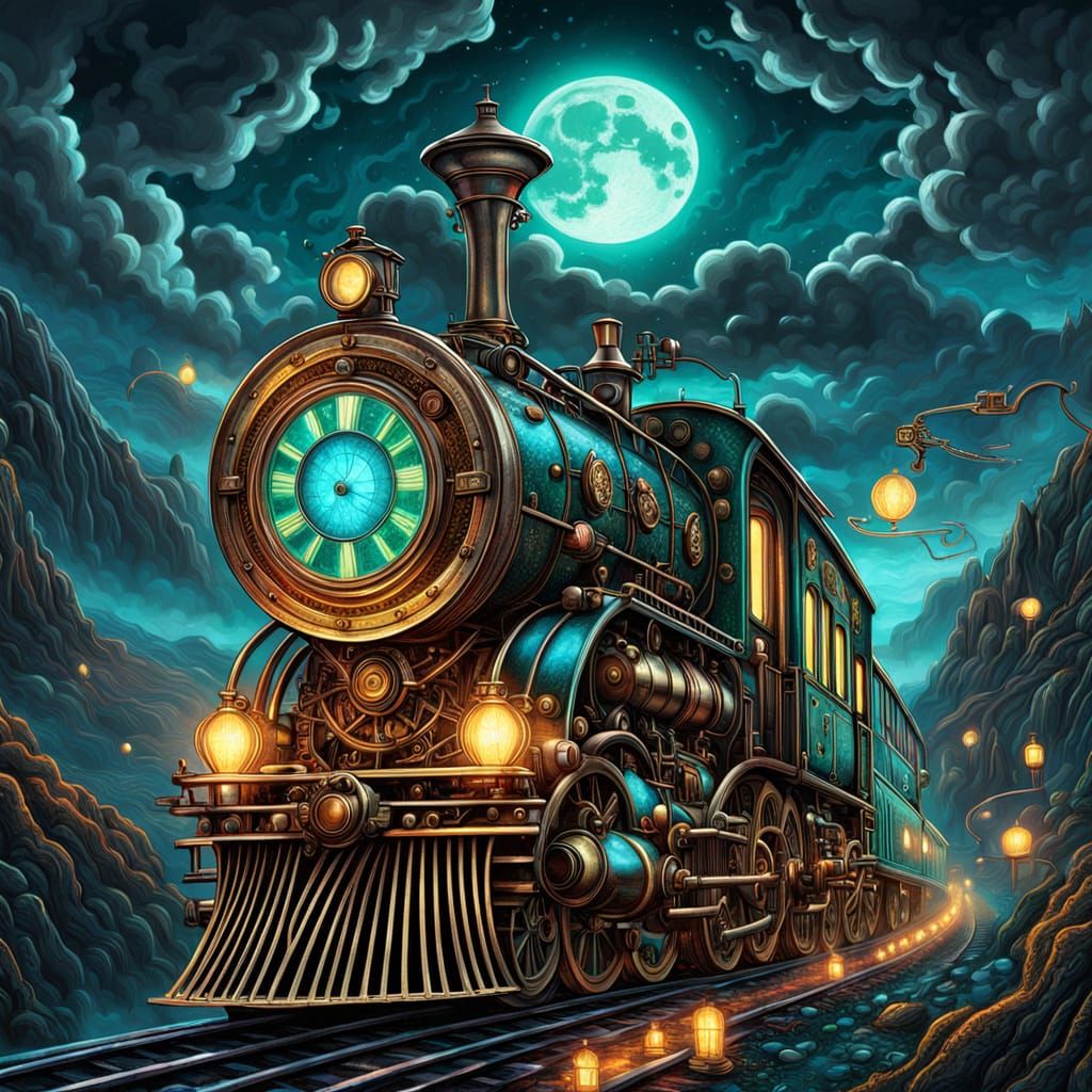 Ethereal Steampunk Train in Twilight Dreamscape