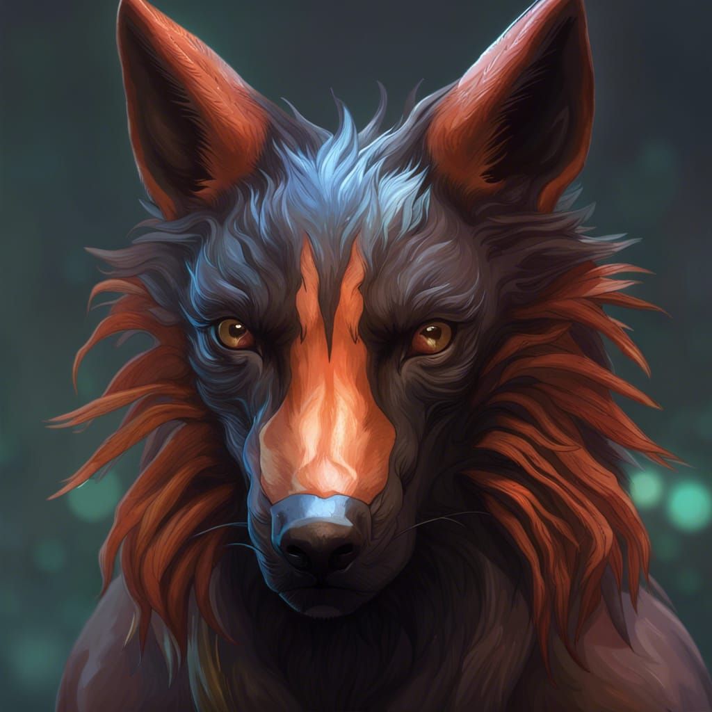 Alien Maned Wolf Portrait in Hyperdetailed Digital Art