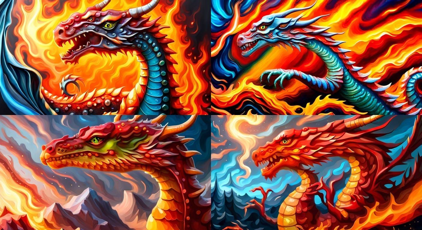 Fiery 3D Dragon on Colored Resin