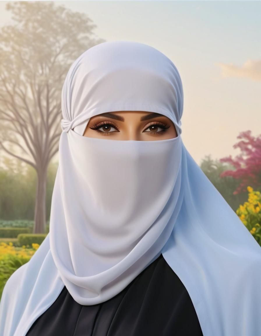 Portrait of Woman in Niqab and Denim Gown