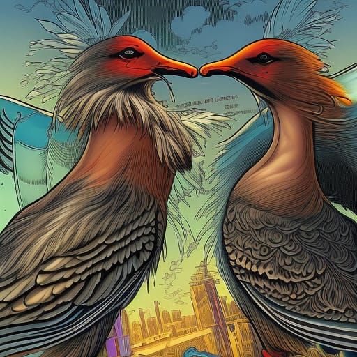 Gossiping Seagulls in Comic Book Style