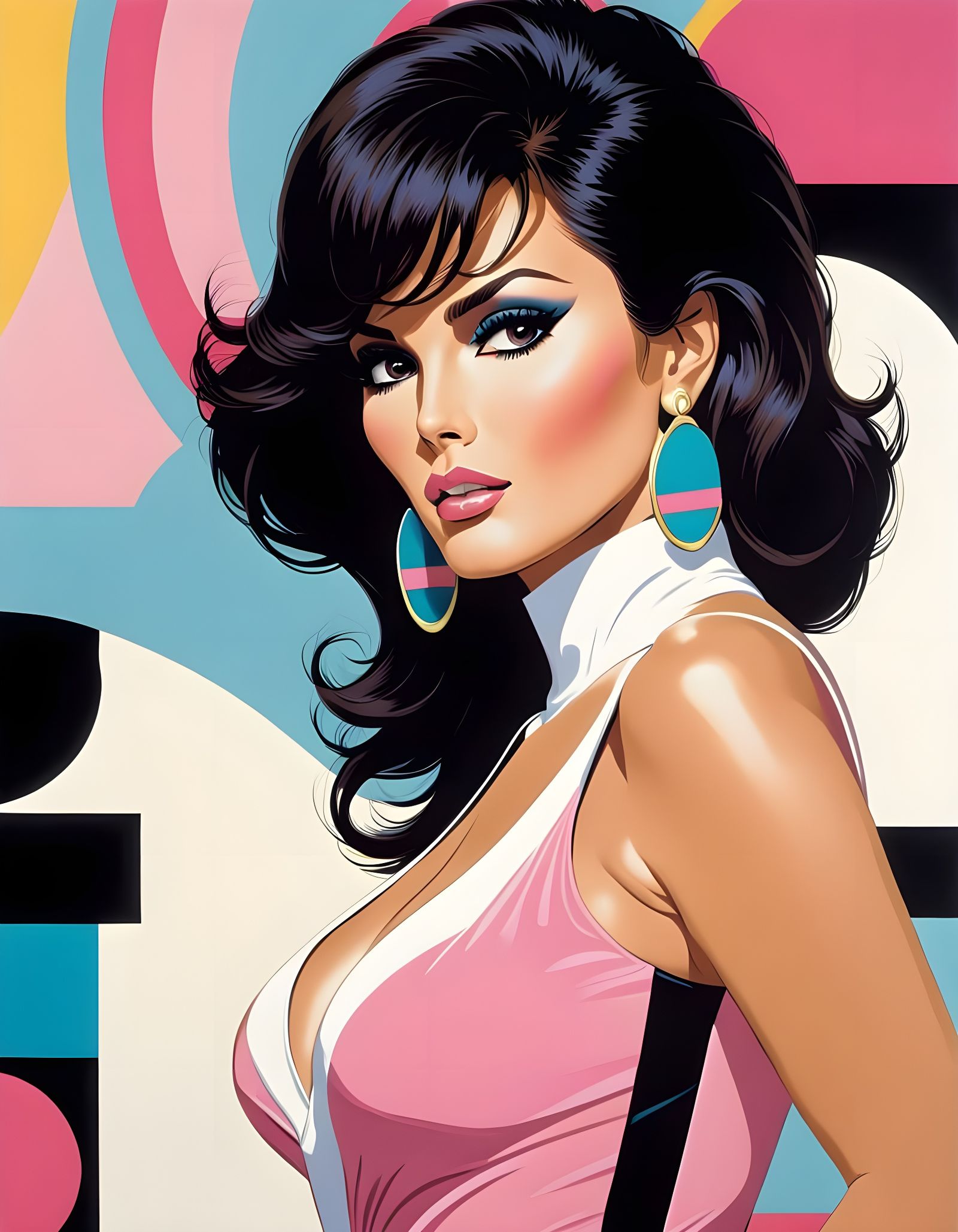 Art Deco Pop Art Portrait in Pastel Colors