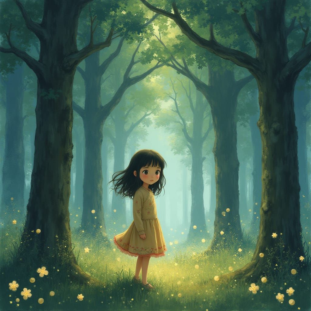 Whimsical Forest Goddess in Traditional Japanese Style