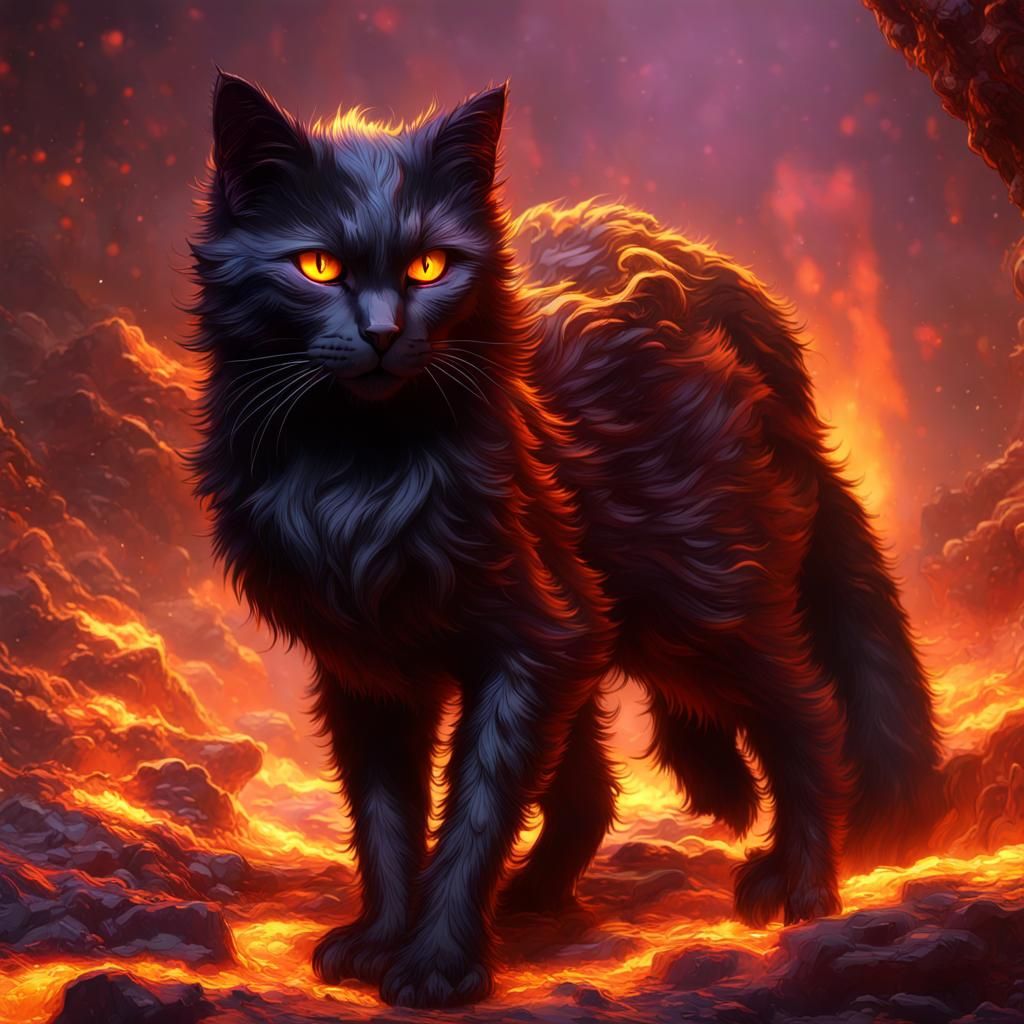 Molten Lava Fur Cat in Dark Fantasy Style