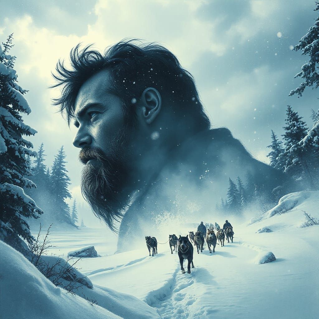 Icy Wilderness Landscape with Pioneer Silhouette