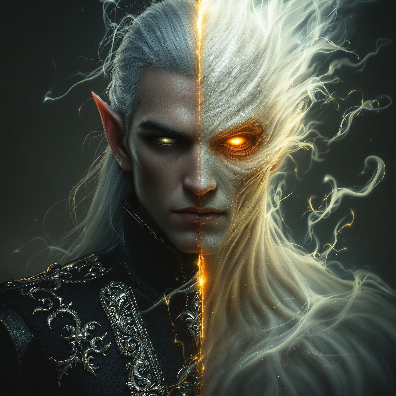 Elf Faces Wraith in Surreal Neon Style