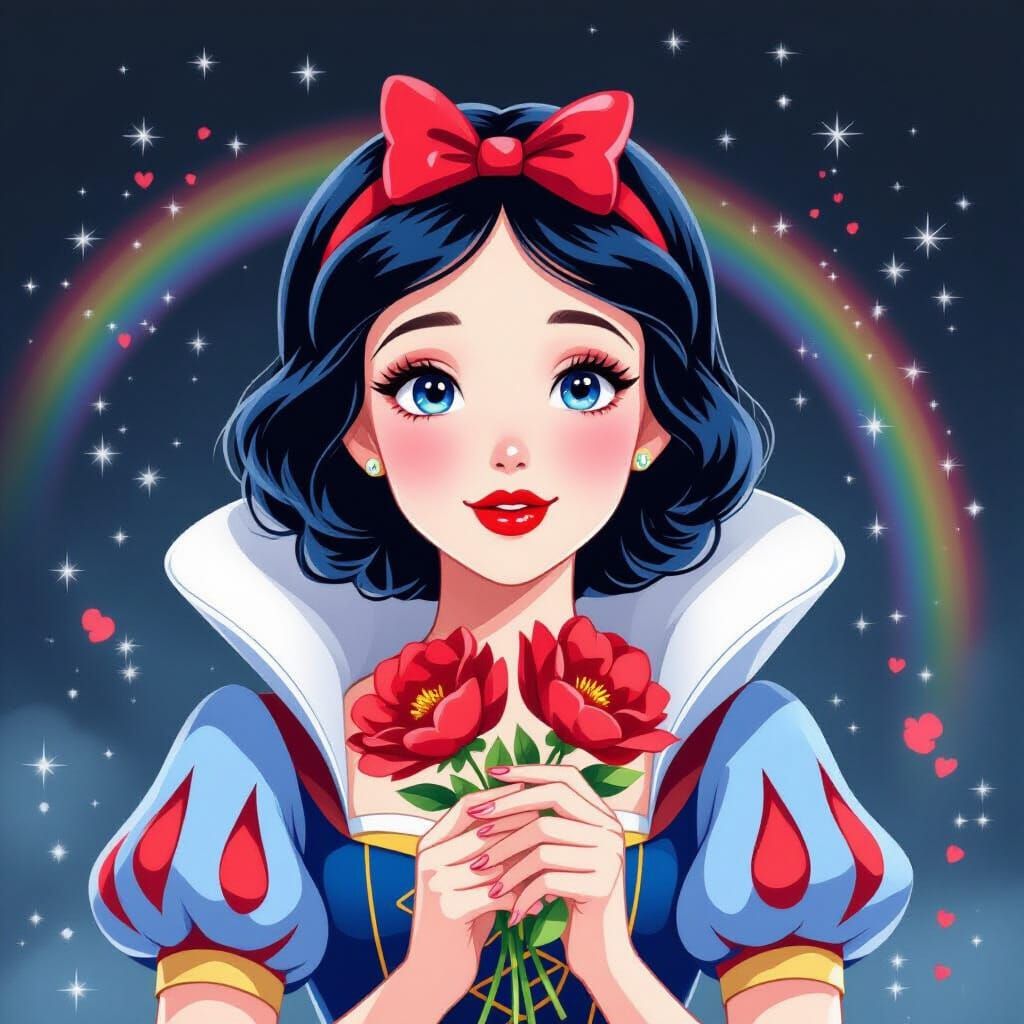 Snow White with Flowers in Watercolor Anime Style