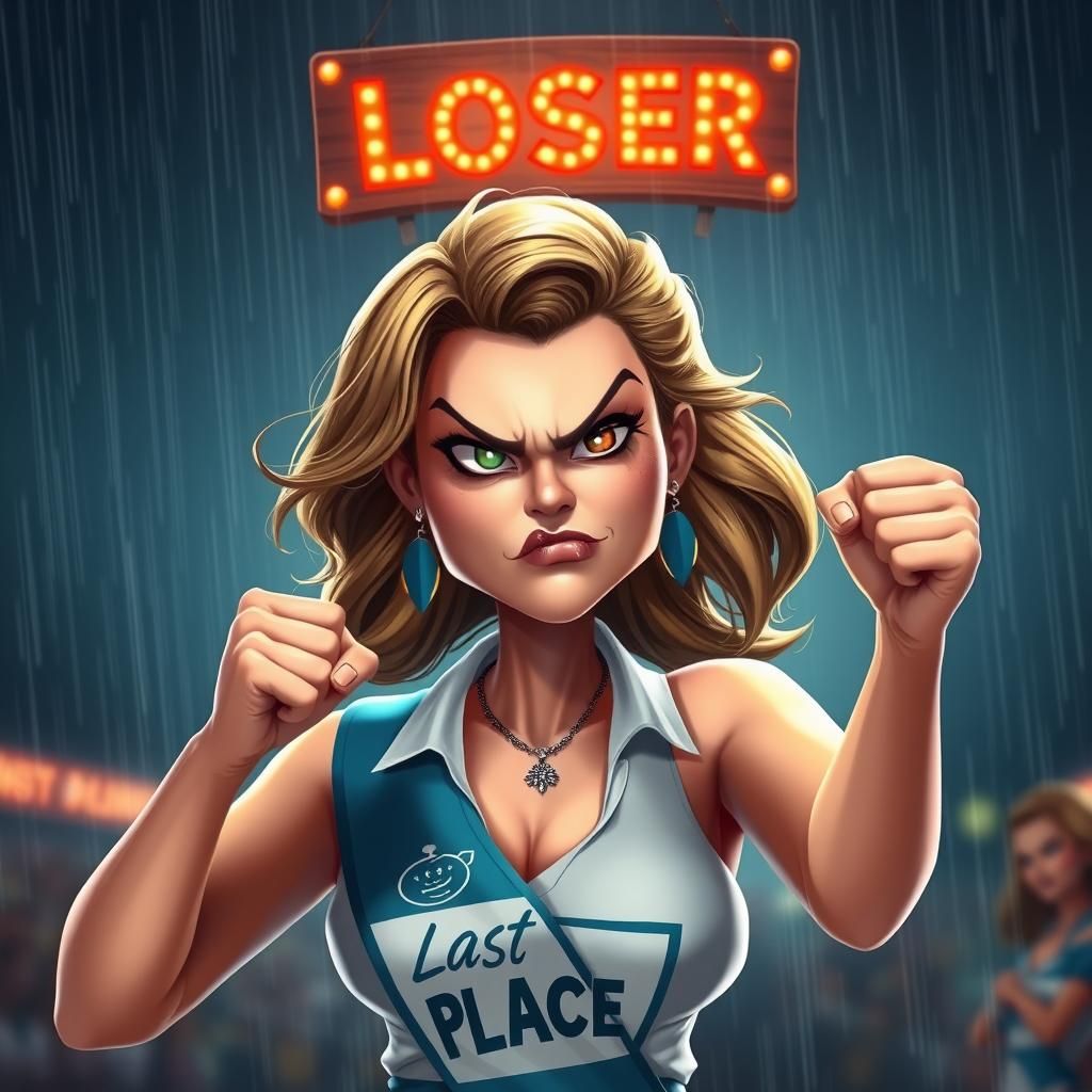 Furious Woman Declared Last Place: Semi-Realism Caricature