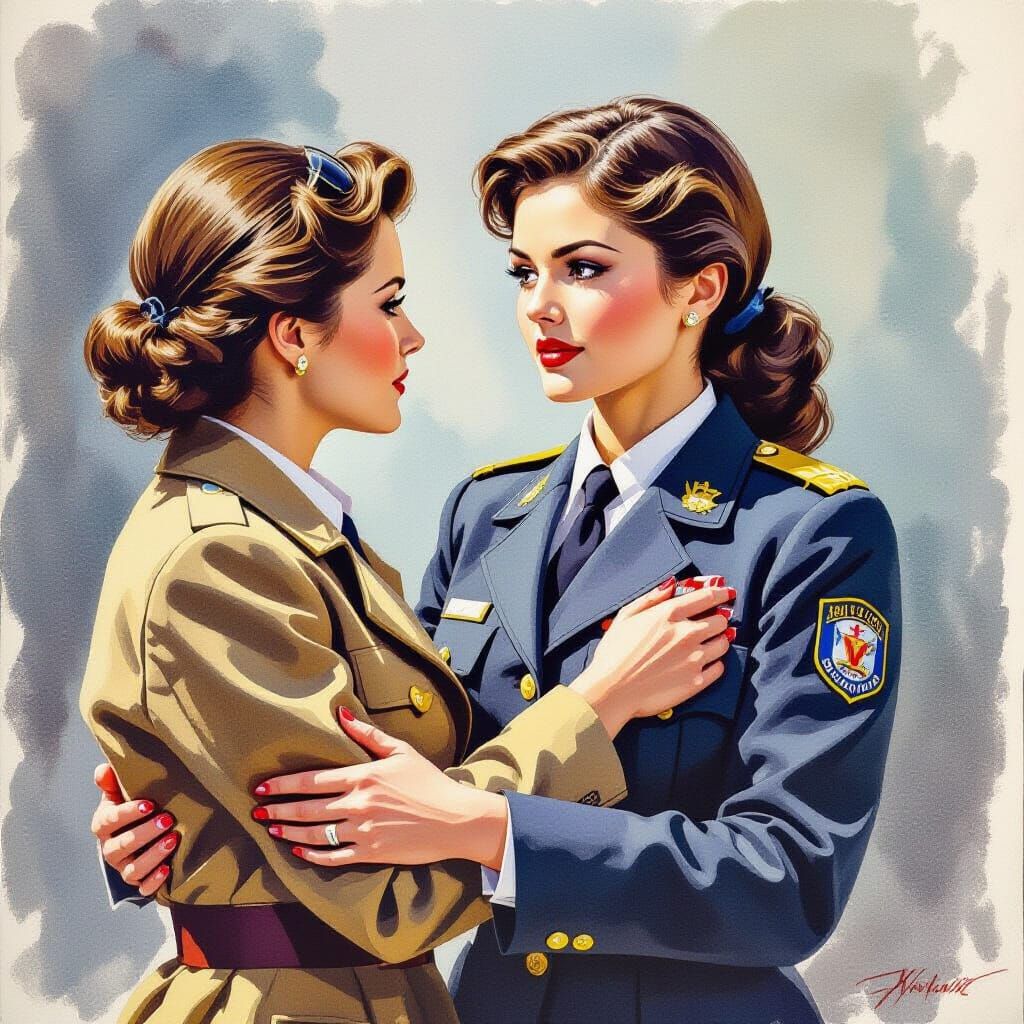 FBI Agent Arresting a Spy: Gouache Painting