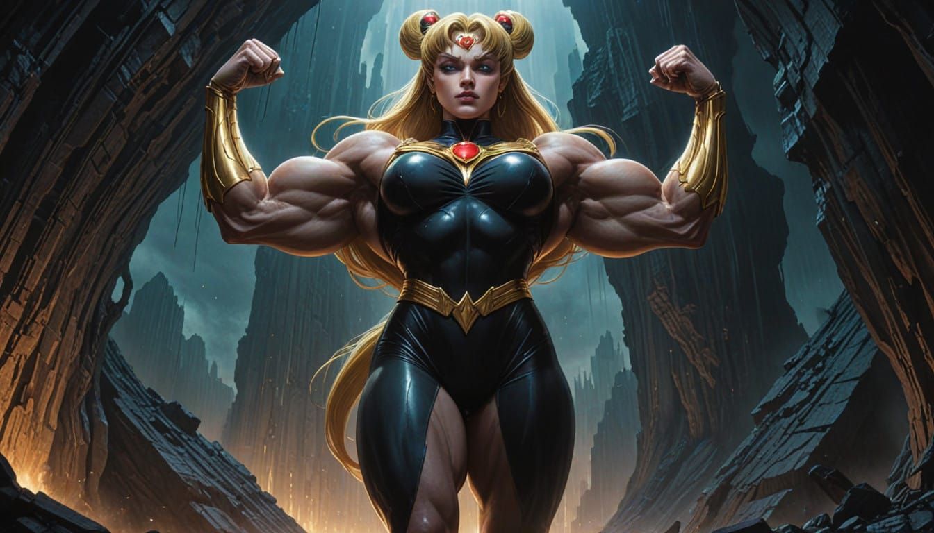 Hyperrealistic Sailor Moon Figure in Crystal Cave