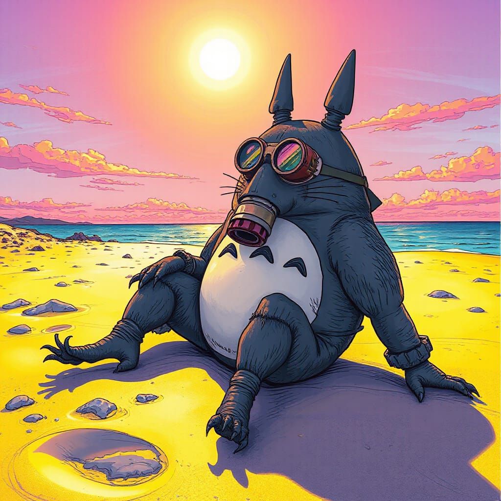 Totoro-like Creature on Psychedelic Beach