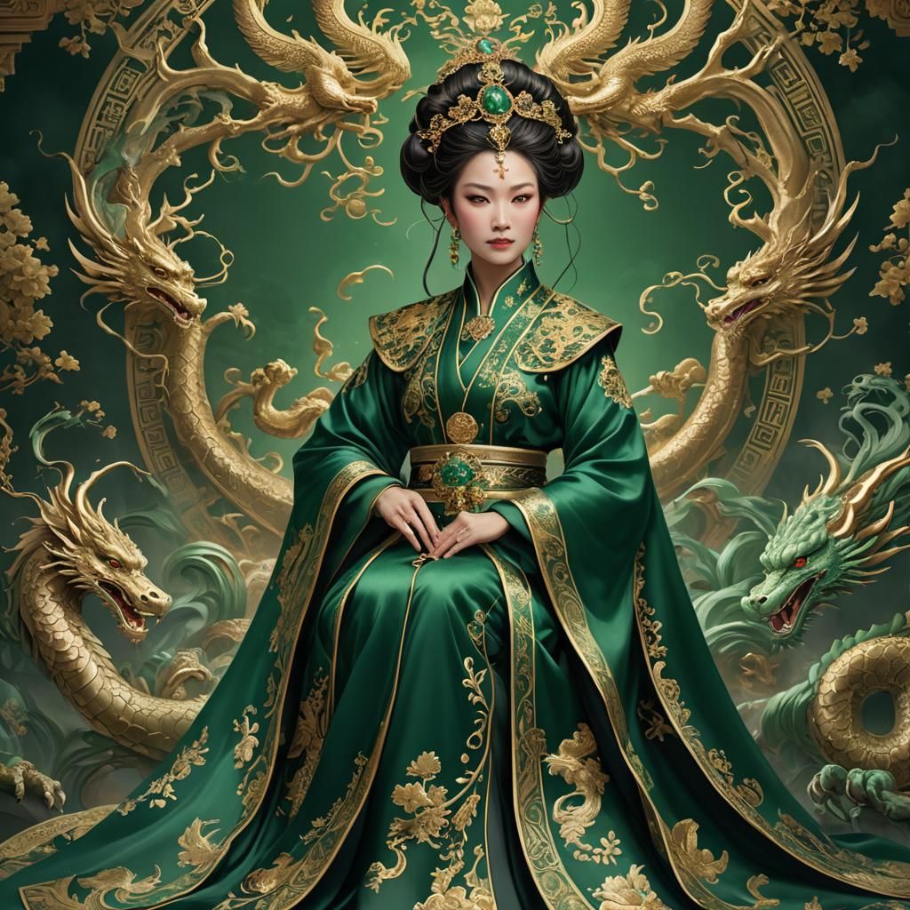 Elegant Empress in Jade Robe: Fantasy Concept Art