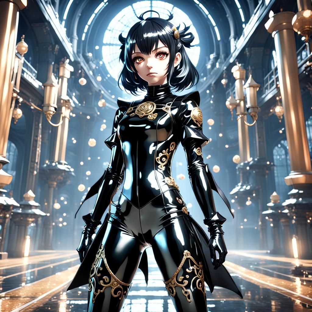 Anime Woman in Latex: Detailed Matte Painting