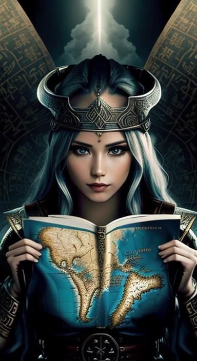 Viking Woman with Treasure Map in Digital Art