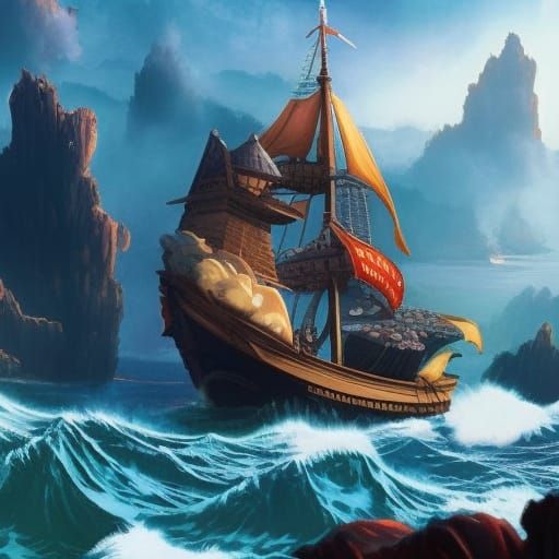 Fantasy Island Coast: Rickety Merchant Ship at Sea