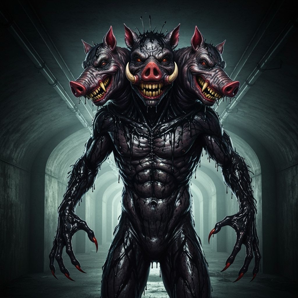 Menacing Ink Tentacle Monster in Abandoned Hallway Photograp...