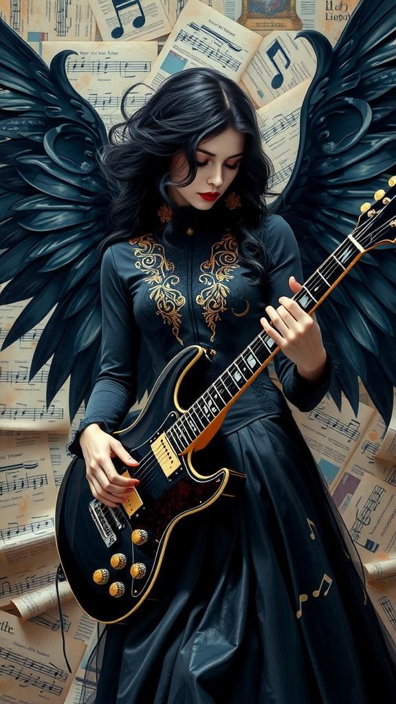 Hyper realism  Lady Death as a  gothic musician   musical no...