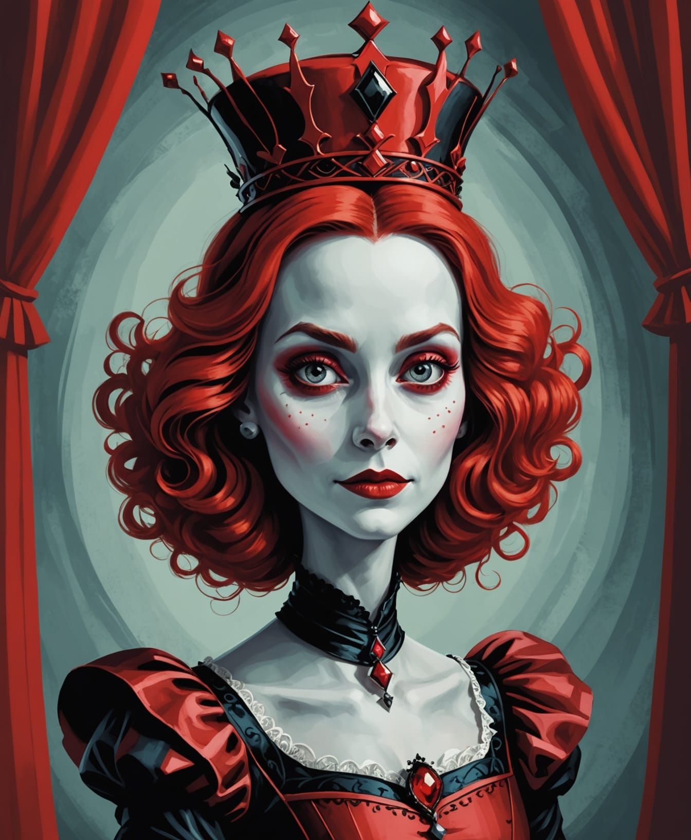 Red Queen Portrait in Burtonesque Style