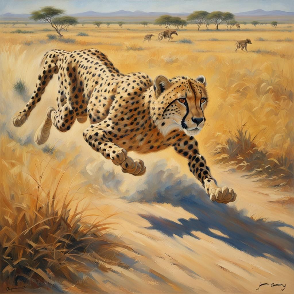 Cheetah Pursuing Antelope: Oil Painting by Gurney
