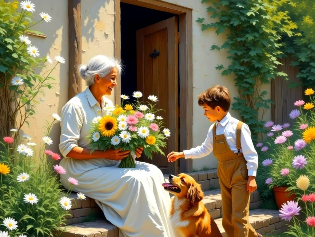 Heartwarming Countryside Scene in Impressionist Style