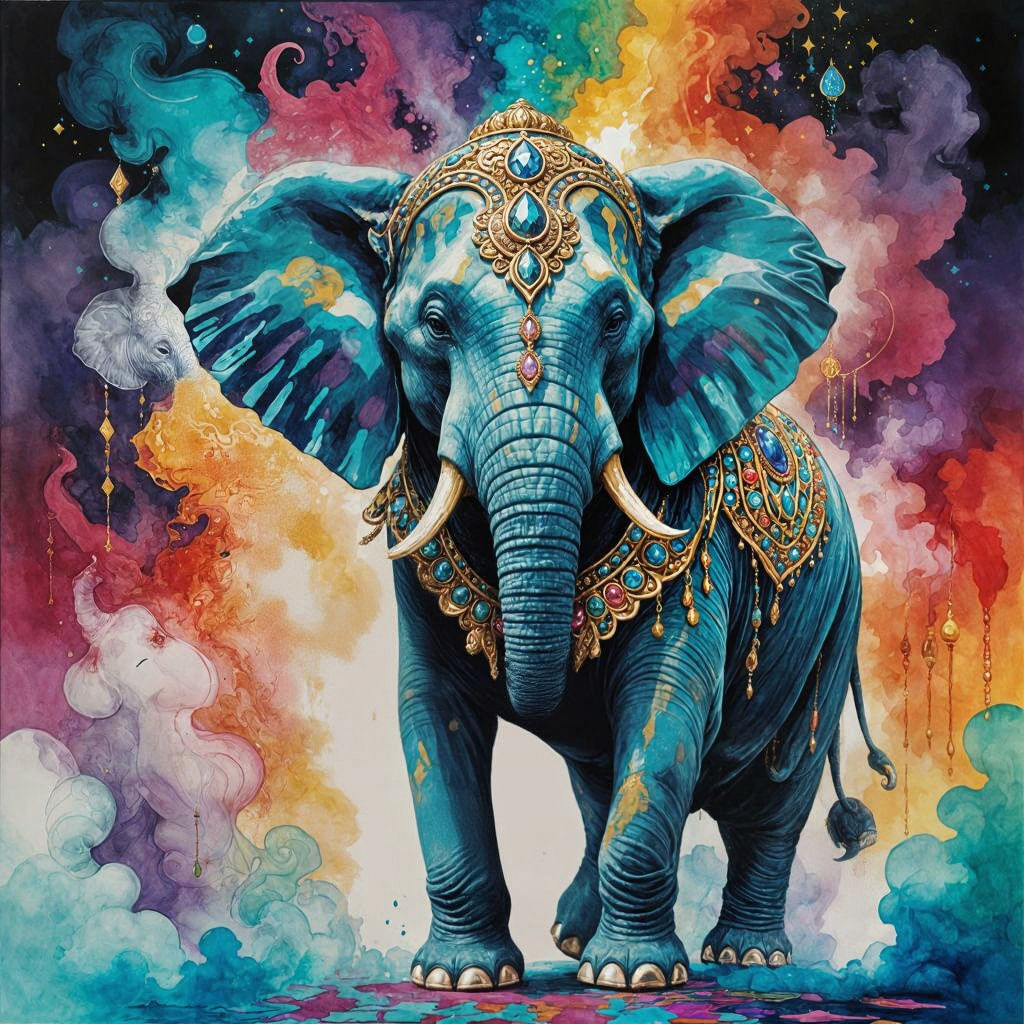 Majestic Elephant Genie in Jewel-Toned Fabrics