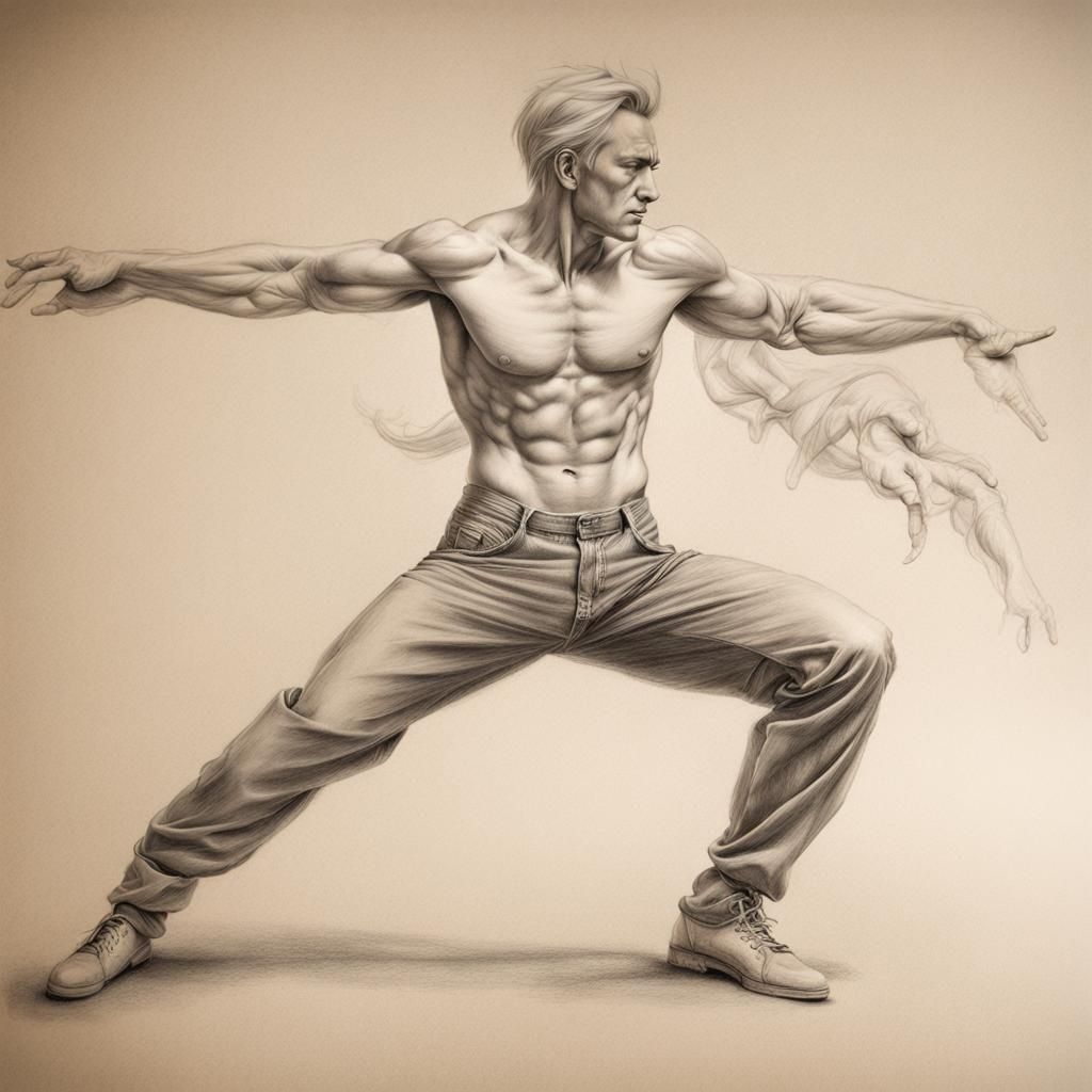 Dynamic Tai Chi Figure: Pencil Sketch Art