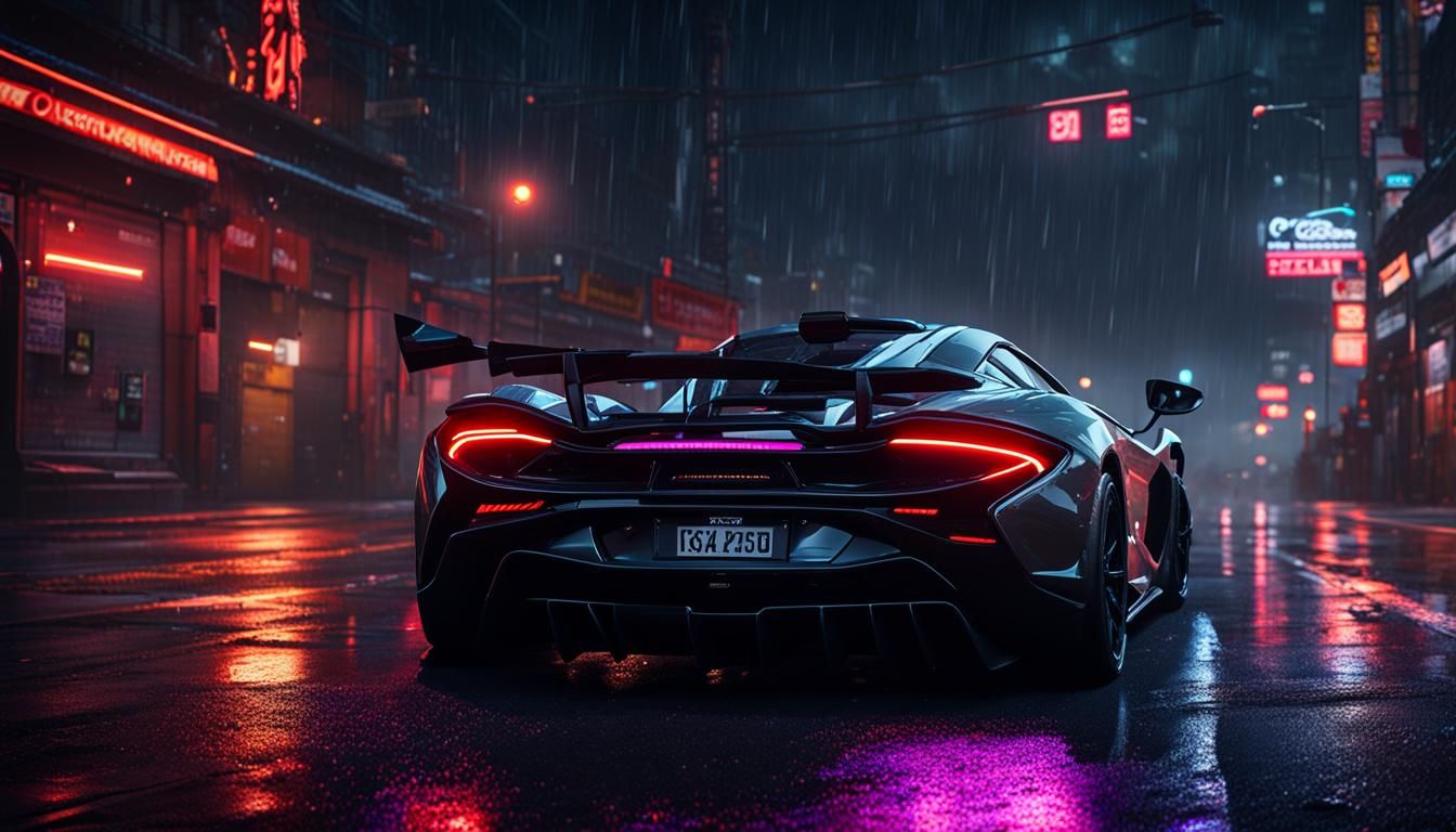 Black McLaren on Neon Street: 3D Game Cinematic