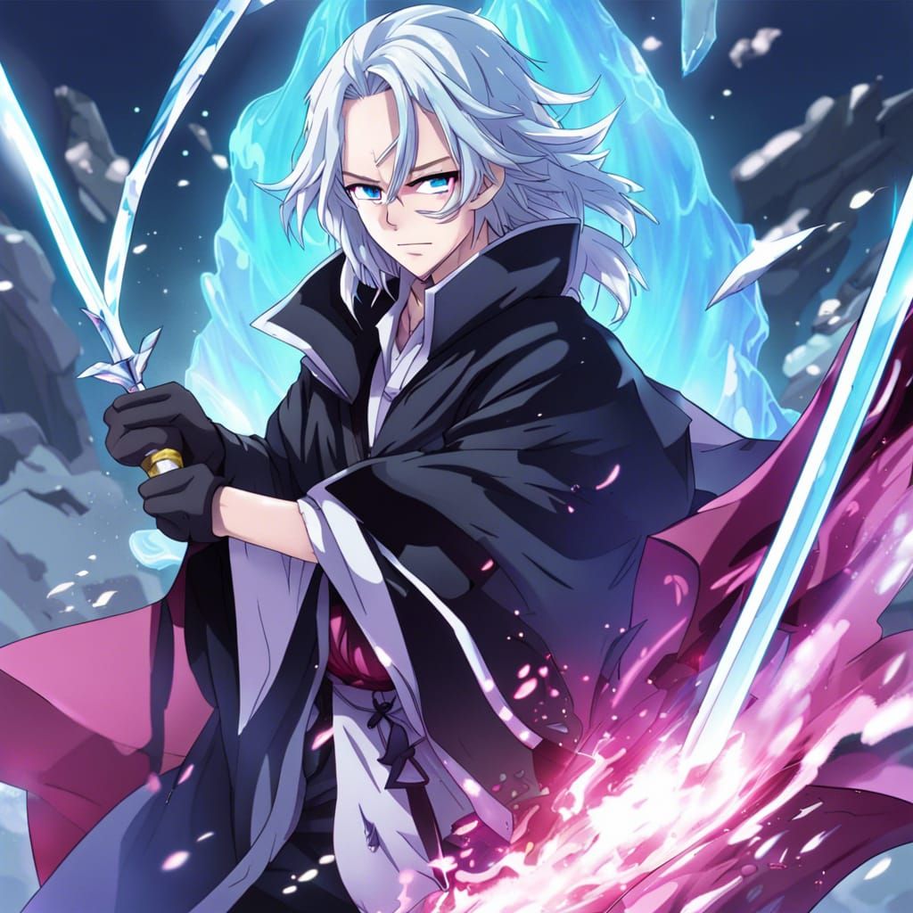 Anime King with Ice Sword in Manga Style