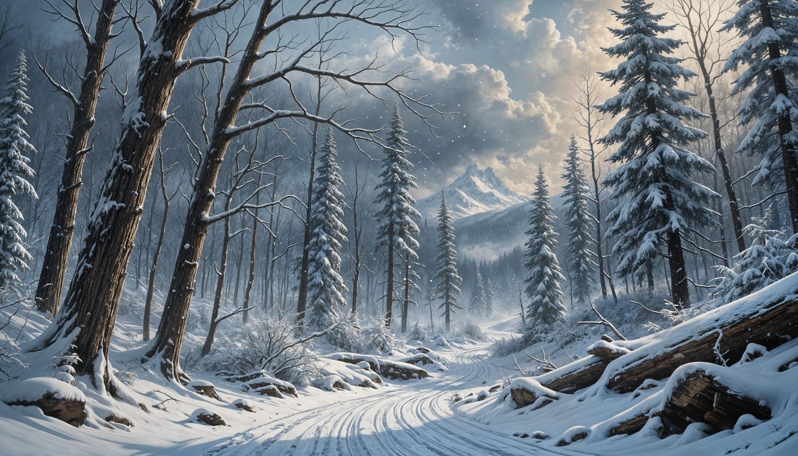 Winter Landscape in Snowstorm: Elegant Concept Art