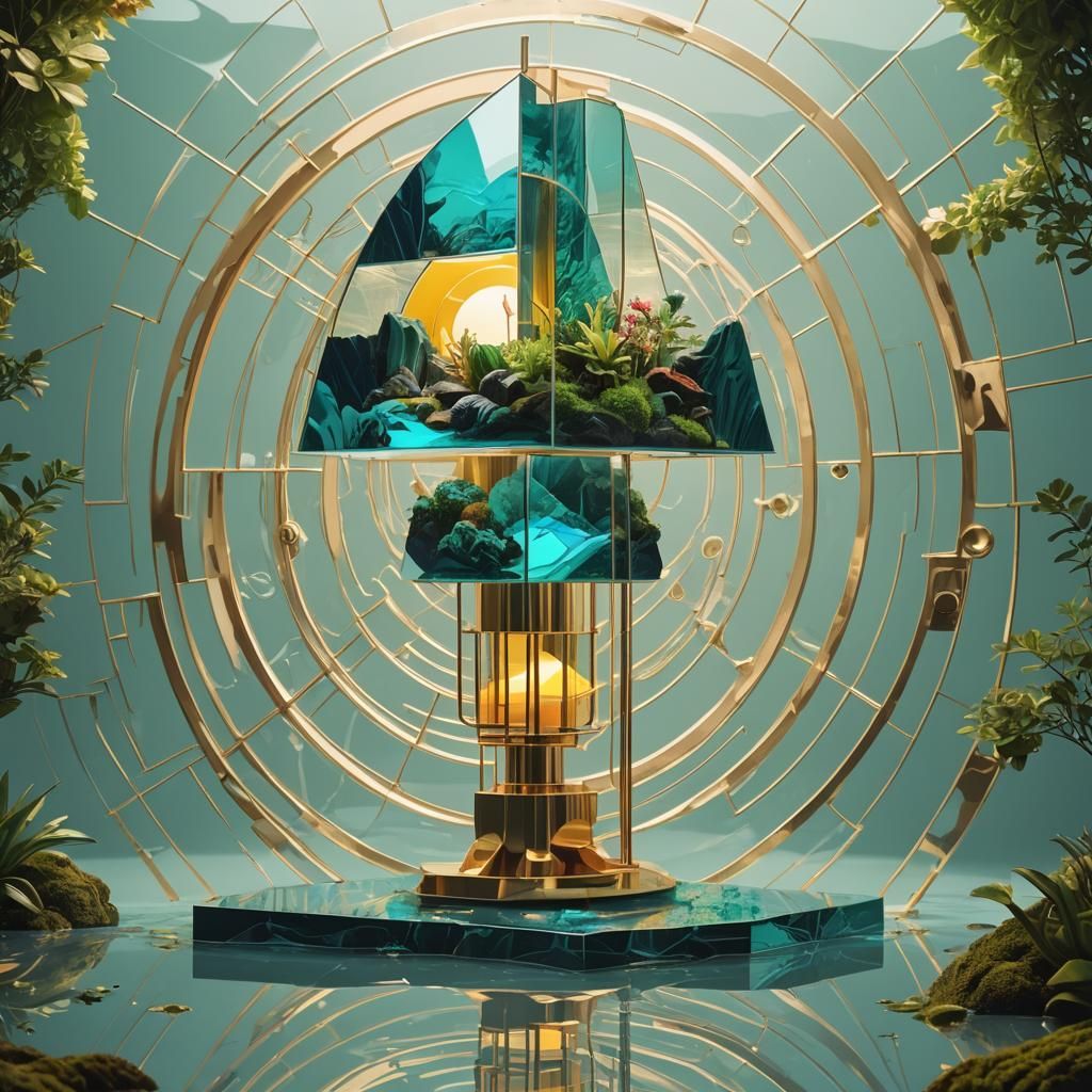 Aquascape Lamp Design in Geometric Bauhaus Style