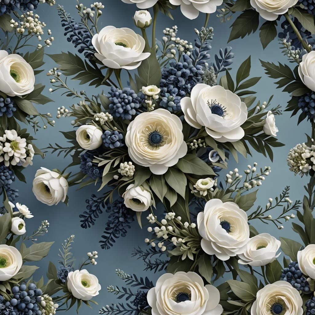 Bridal Bouquet with Ranunculus and Sea Holly