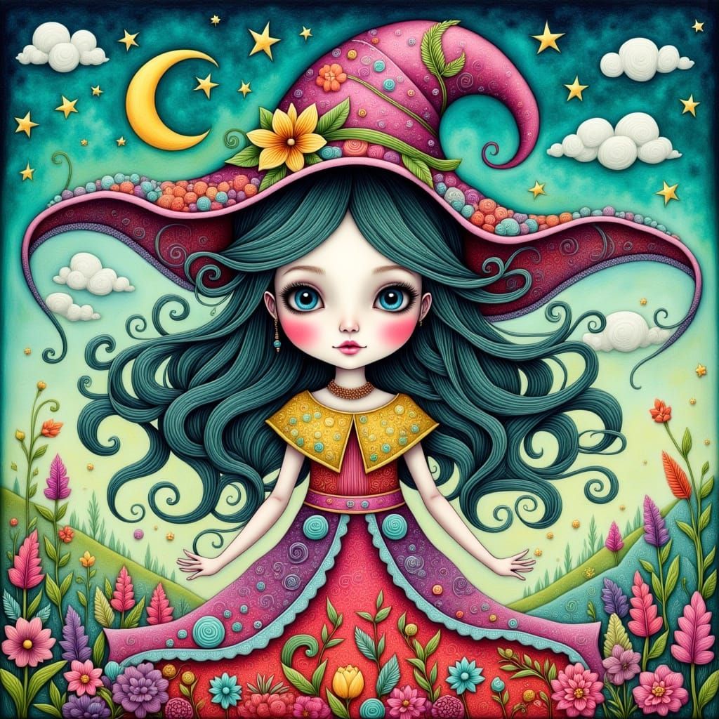 Whimsical Witch in Vibrant Watercolor Style