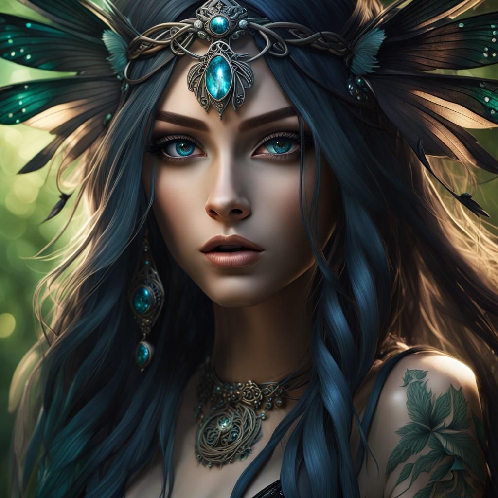 Mystical Fairy in Shadow, Hyperrealistic Digital Art