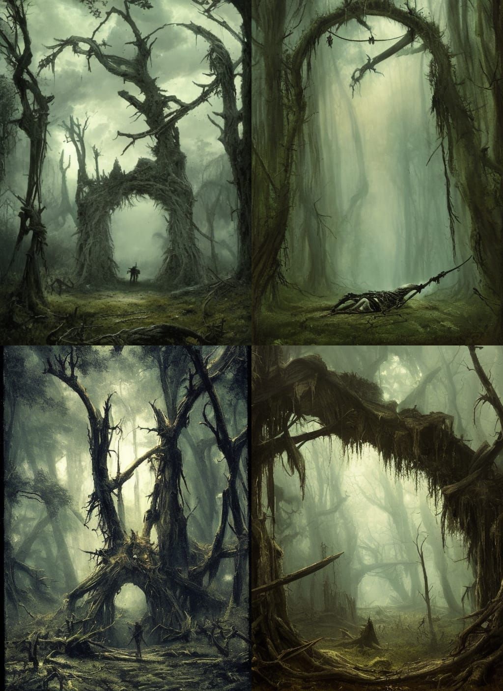 Dark Forest Archway with Skeleton, Doré Style