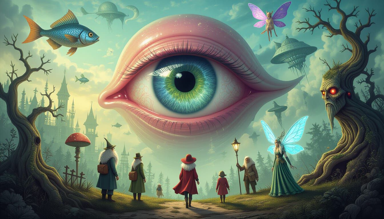 Surreal Dreamscape of Faerie Creatures and Time Travelers