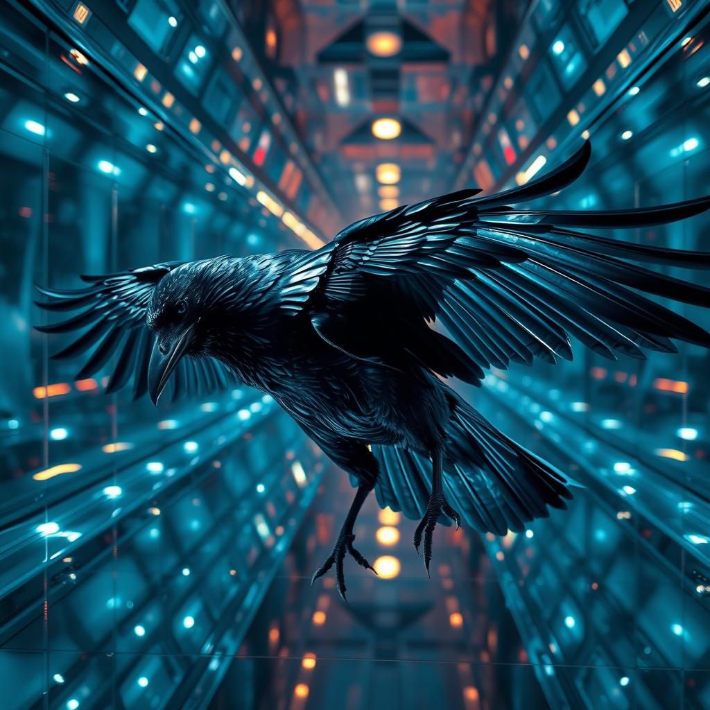 Majestic Crow in Hyper Reality Dreamscape