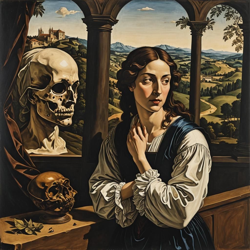 Death Mask in Gouache Ink Print Style