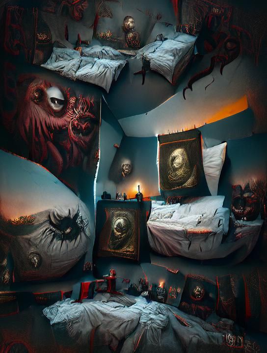 Sinister Bedroom with Eyes: A Horror Artstation Design
