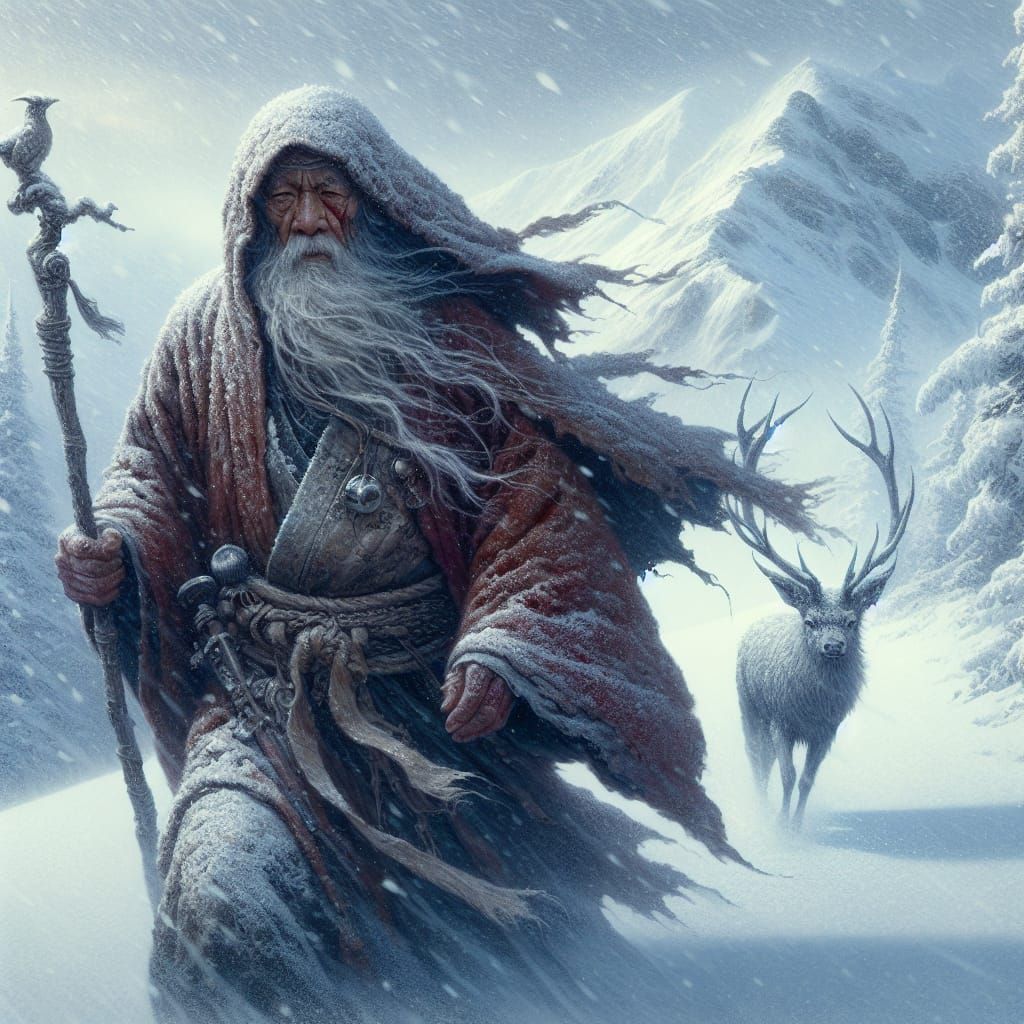 Weathered Winter Wanderer with Silver Fawn